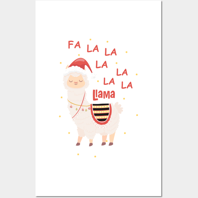 Fa La La La Llama Christmas Lights Snowflakes Wall Art by IstoriaDesign